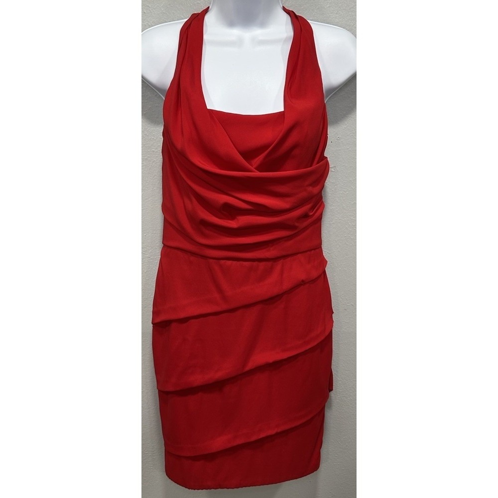 Maria Bianca Nero Mini Dress Medium Red Silk Lining Halter Evening Party Rushed
